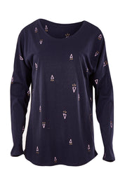 Product shot of the Livvie Long Sleeve Tee in colour Navy (Blue), from the front