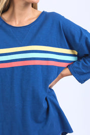 A model wearing the Horizon Cotton Sweat in colour Drksapph (Blue), from the front, cropped image