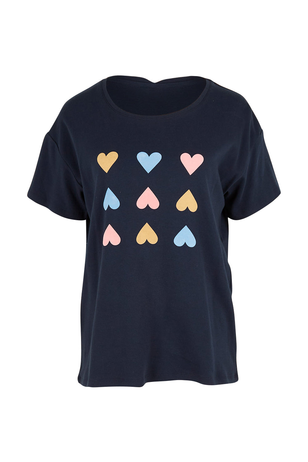 Product shot of the Lucky In Love Tee in colour Drksapp (Blue), from the front