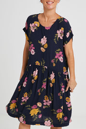 Preloved Sweet Pea Gathered Dress - Navy