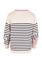 Product shot of the Portia Stripe Knit in colour Oatnavy (White), from the back