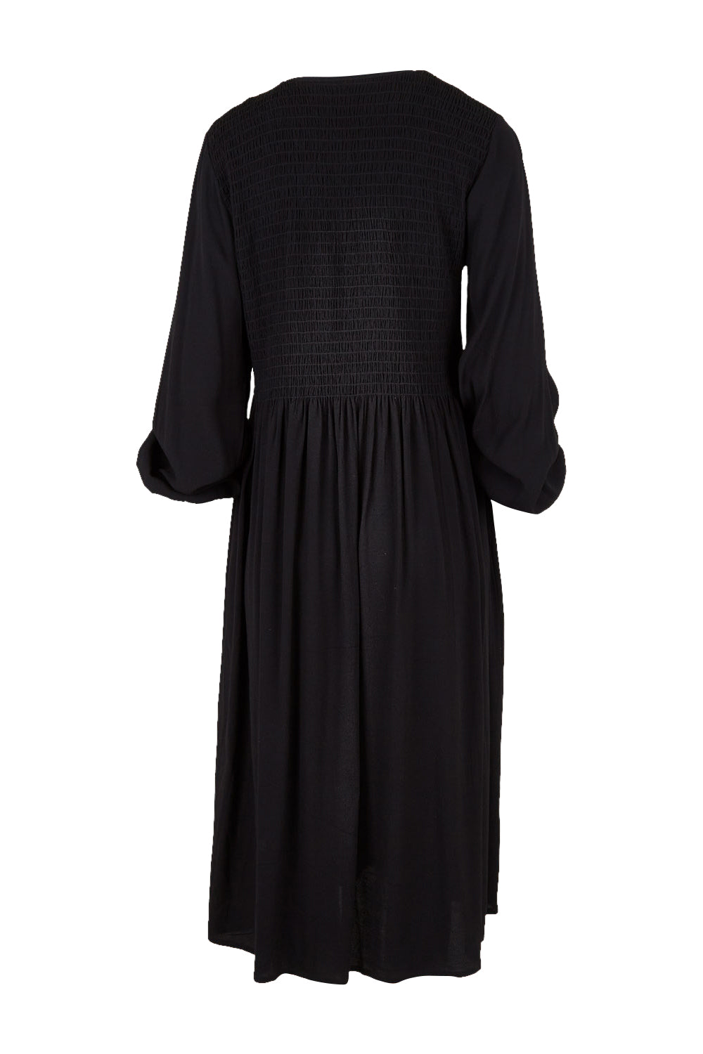 Product shot of the Lottie Midi Dress in colour Black (Black), from the back