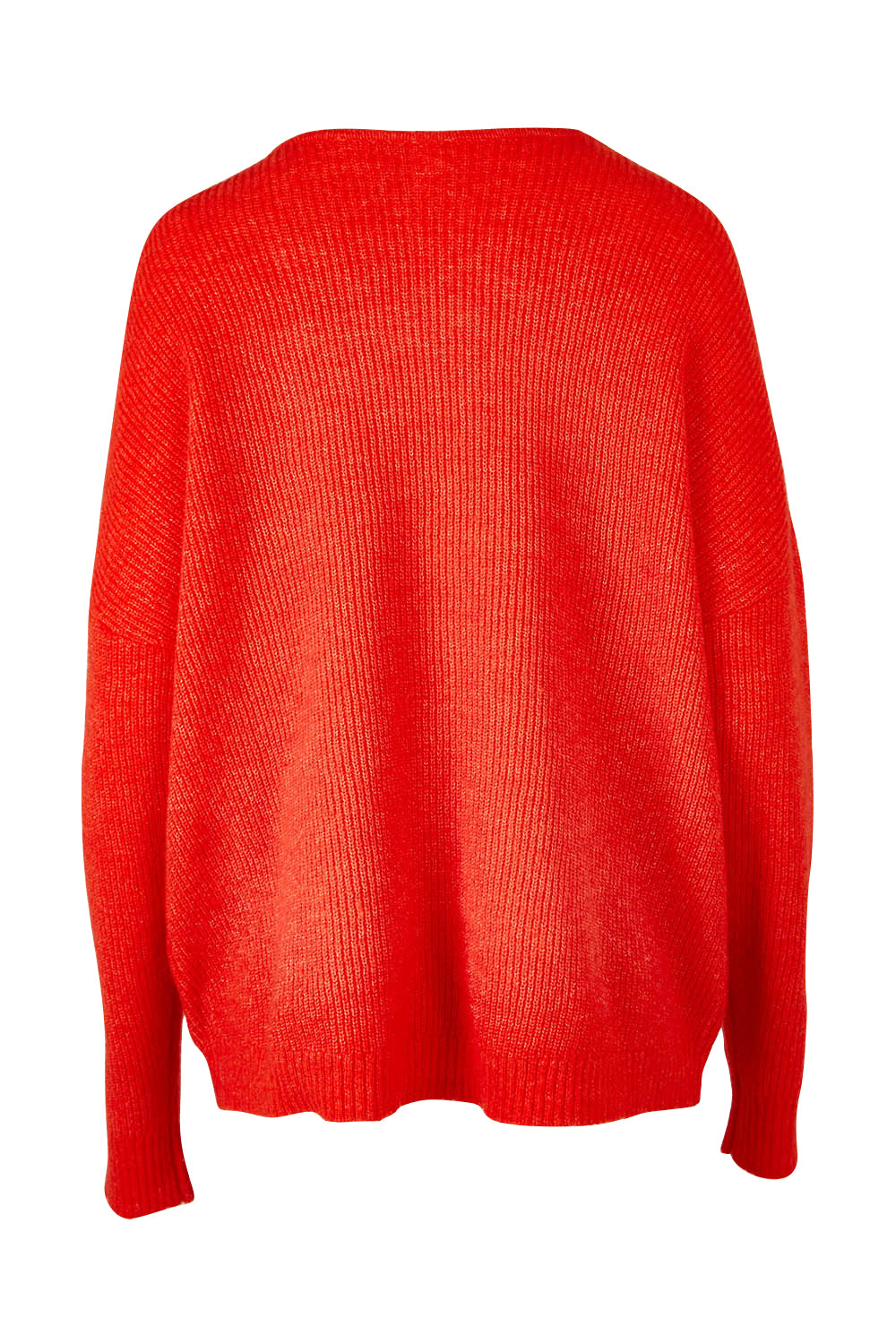 Product shot of the Verity V Neck Knit in colour Tangello (Red), from the back