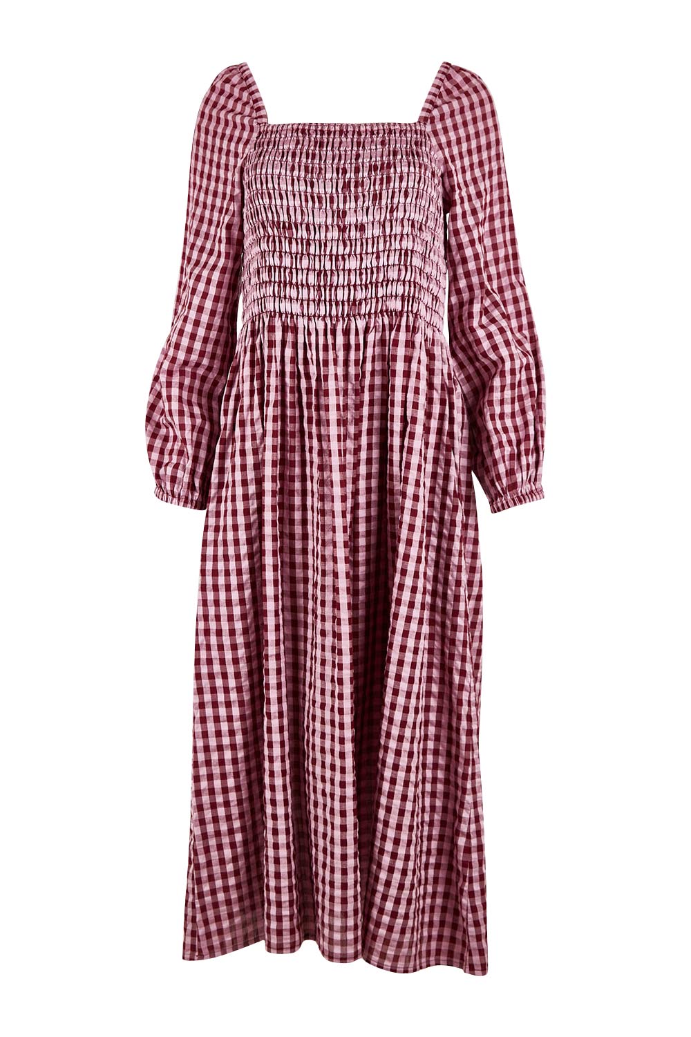 Product shot of the Pippa Check Dress in colour Winecheck (Purple), from the front