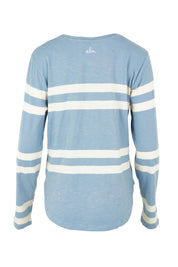 Product shot of the Allegra Long Sleeve Cotton Tee in colour Marshblue (White), from the back