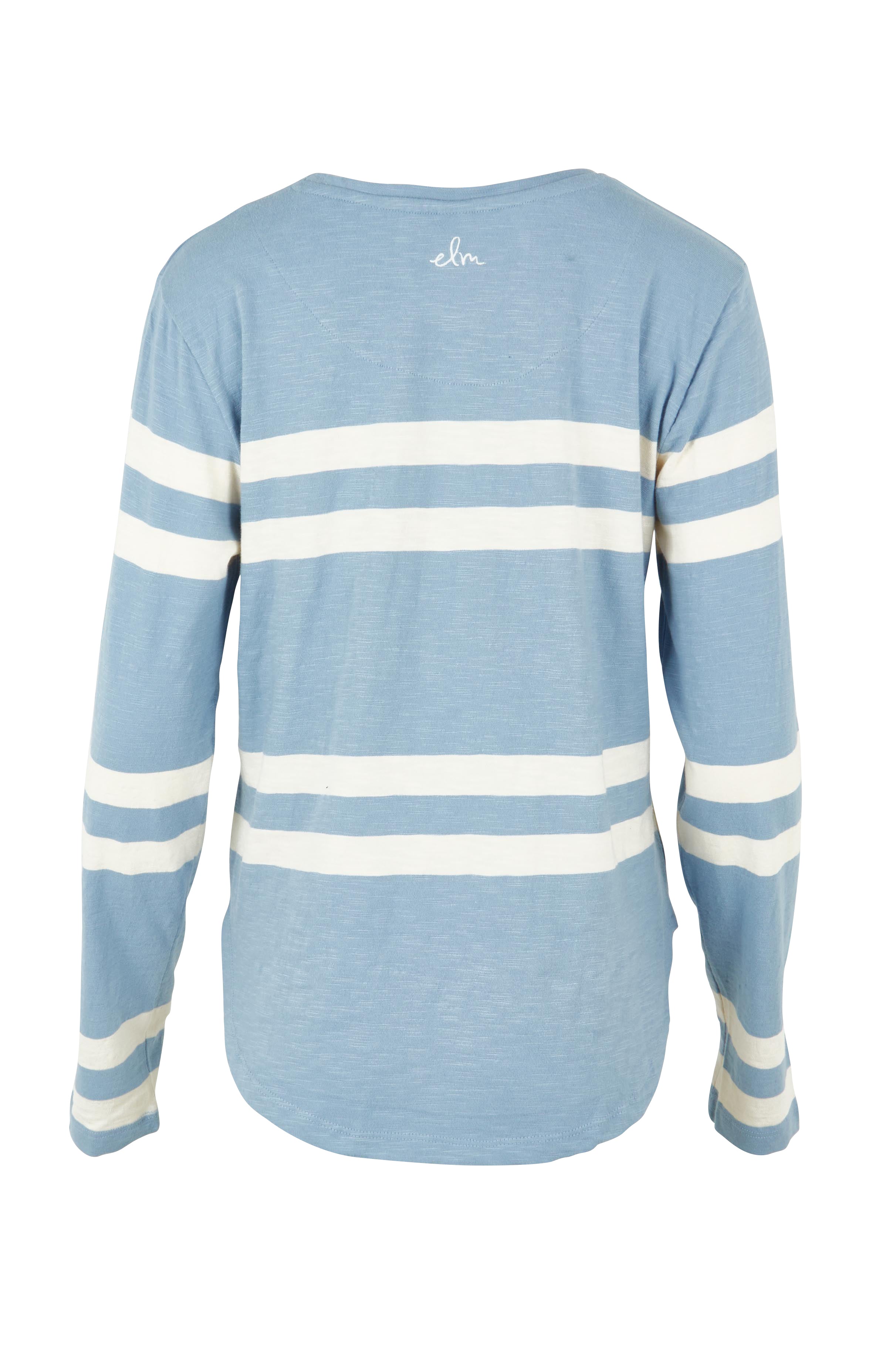 Product shot of the Allegra Long Sleeve Cotton Tee in colour Marshblue (White), from the back