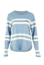 Product shot of the Allegra Long Sleeve Cotton Tee in colour Marshblue (White), from the front