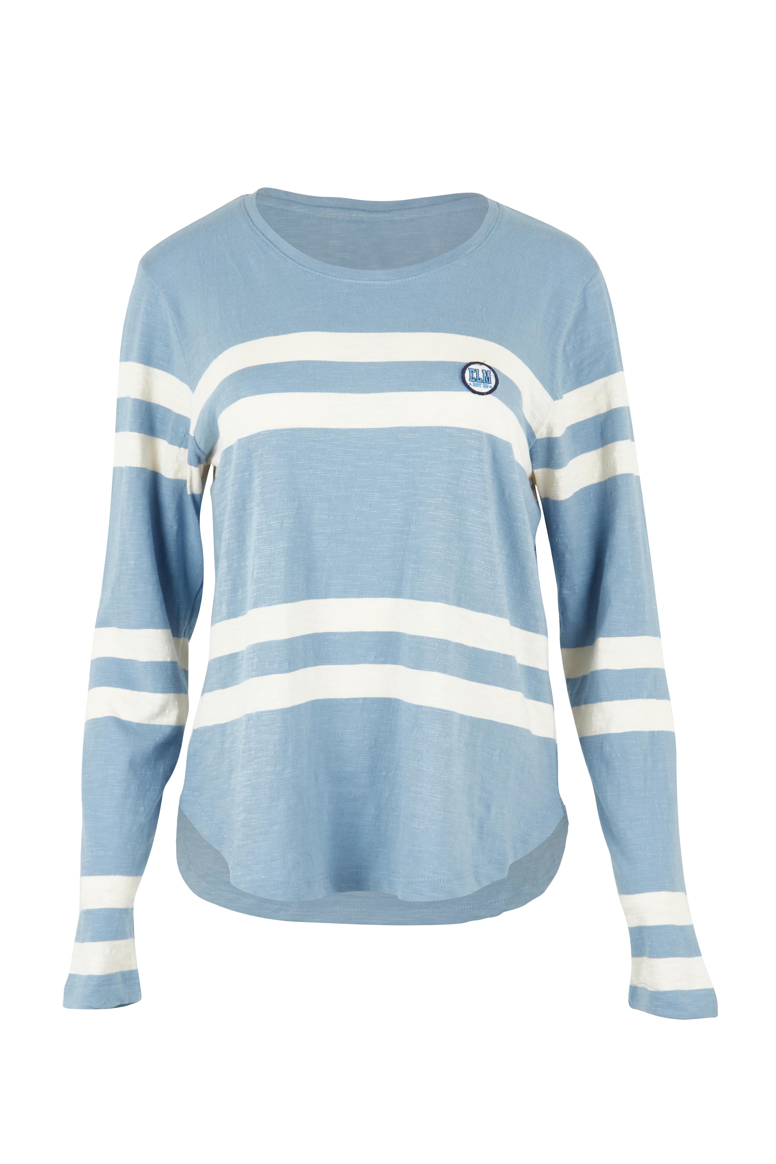Product shot of the Allegra Long Sleeve Cotton Tee in colour Marshblue (White), from the front