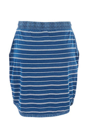 Product shot of the Go My Way Skirt in colour Chambray (Blue), from the back