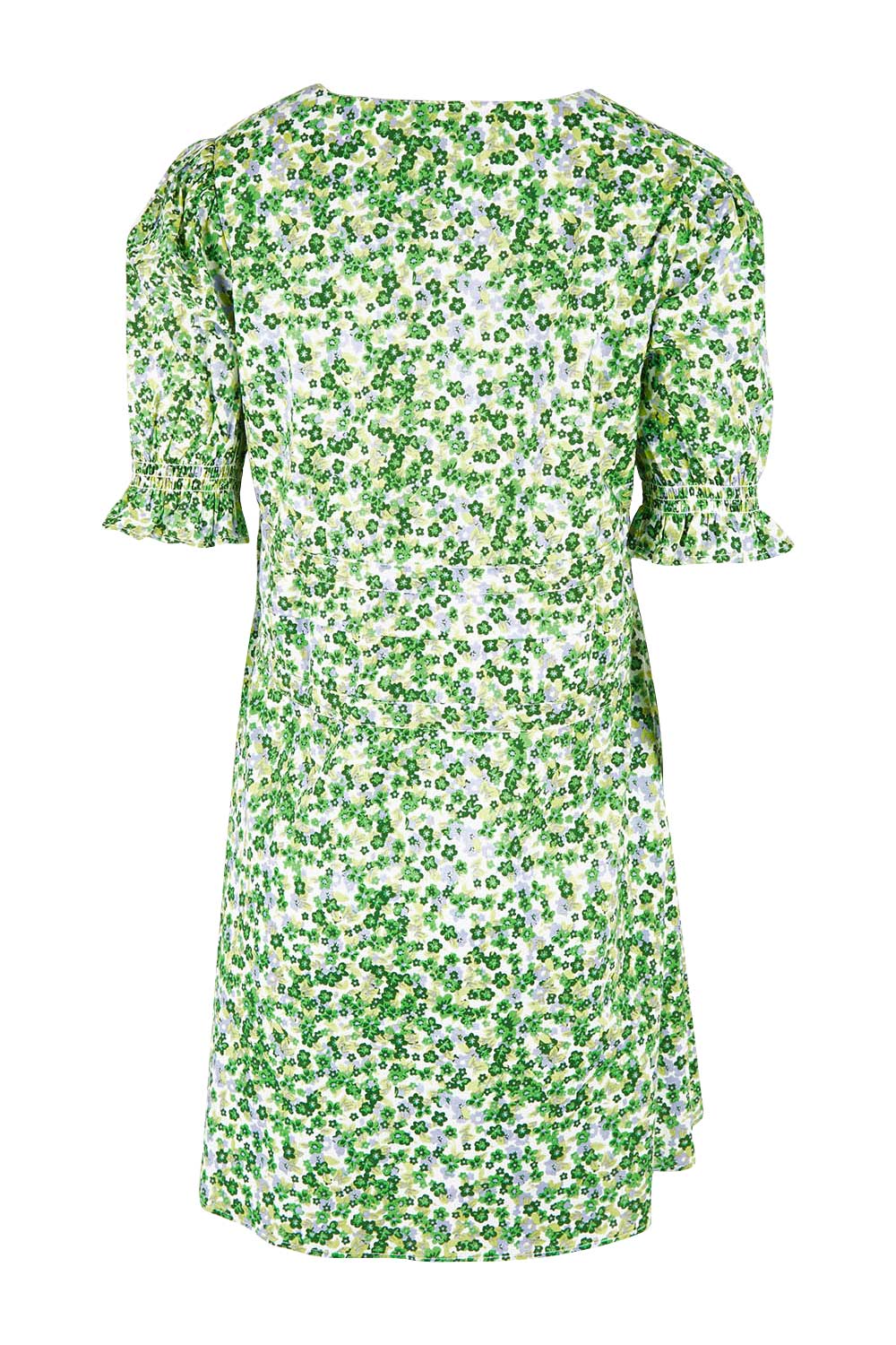 Product shot of the Prairie Floral Dress in colour Prairie (Green), from the back