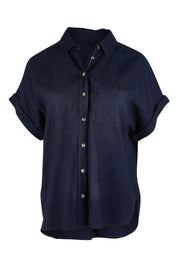 Product shot of the Clem Shirt in colour Navy (Blue), from the front