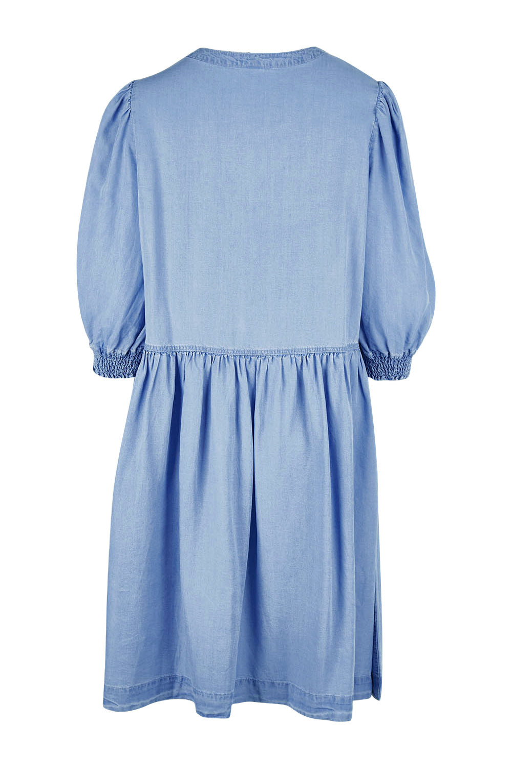 Product shot of the Shanee Chambray Dress in colour Bluewash (Blue), from the back