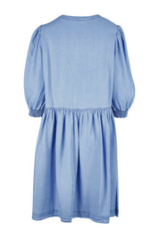 Product shot of the Shanee Chambray Dress in colour Bluewash (Blue), from the back