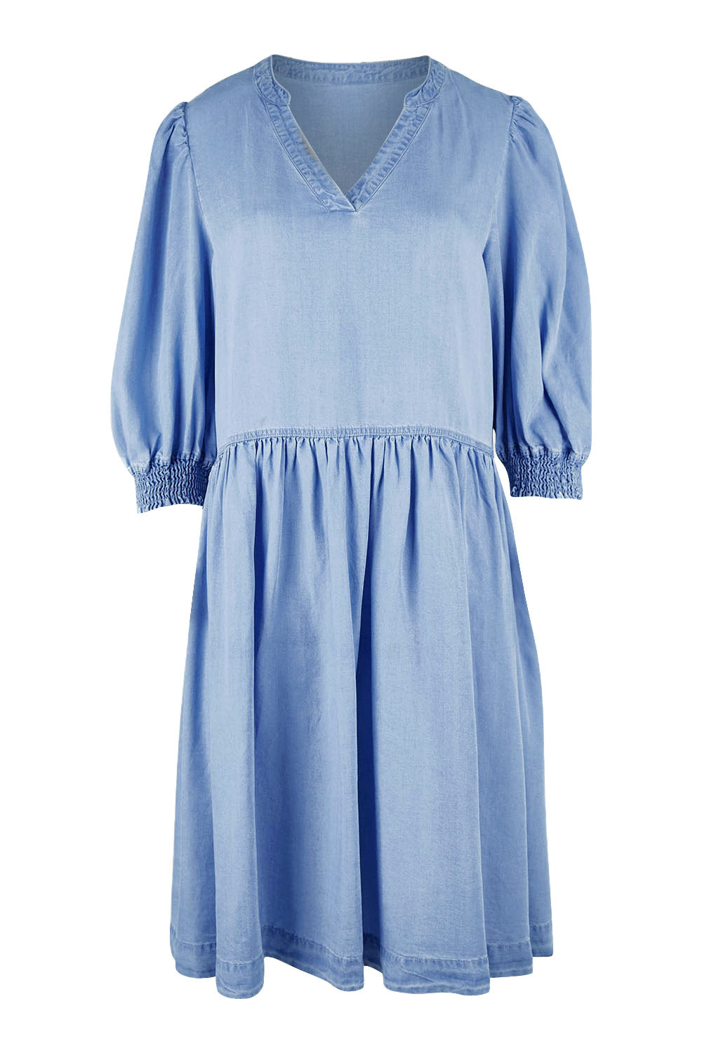Product shot of the Shanee Chambray Dress in colour Bluewash (Blue), from the front
