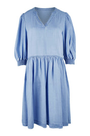 Product shot of the Shanee Chambray Dress in colour Bluewash (Blue), from the front