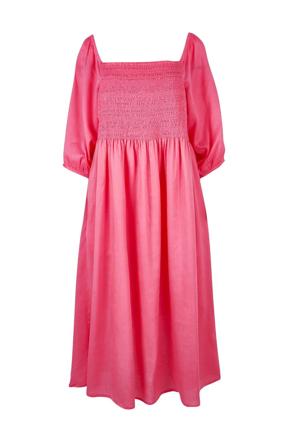 Product shot of the Dusk Midi Dress in colour Pklemonade (Pink), from the front