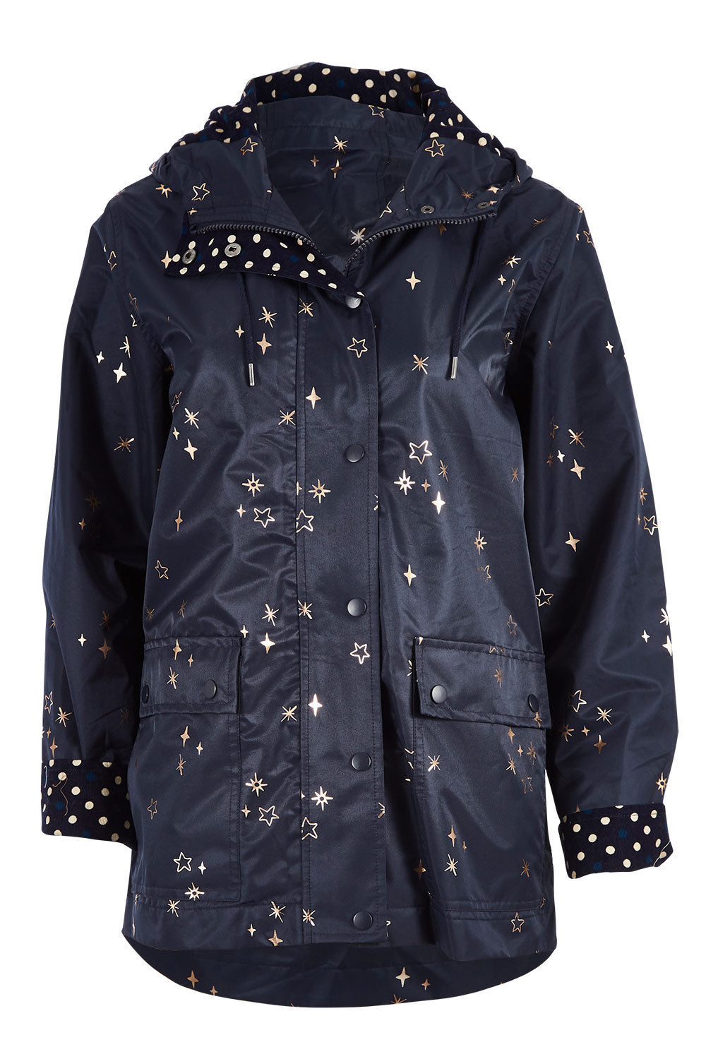 Product shot of the Rain Drops Jacket in colour NavyRoseG (Blue), from the front