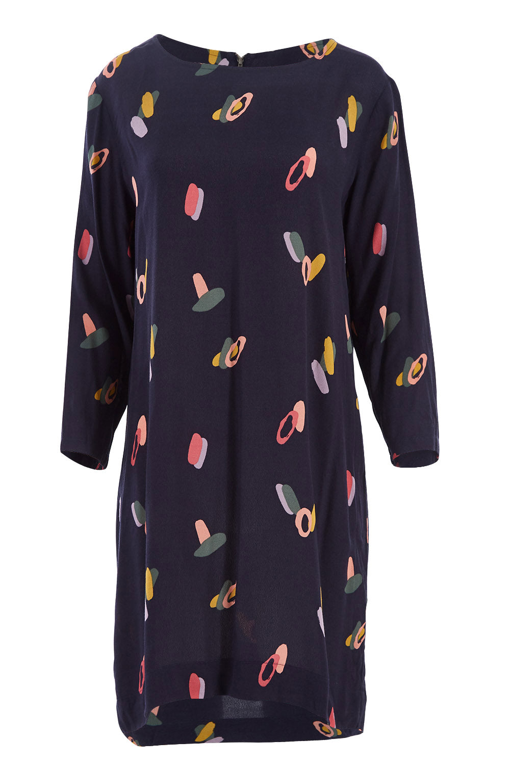 Product shot of the Falling Sherbet Dress in colour Navy (Blue), from the front