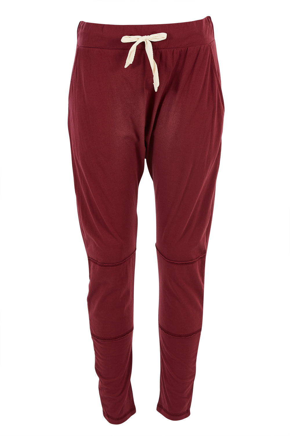 Product shot of the Weekend Picnic Pant in colour Burgandy (Purple), from the front