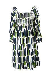 Product shot of the Valley Dress in colour Valleygeo (White), from the front