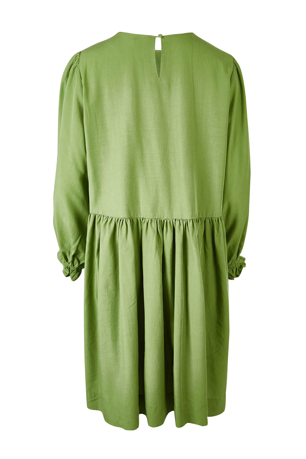 Product shot of the River Dress in colour Junglegrn (Green), from the back