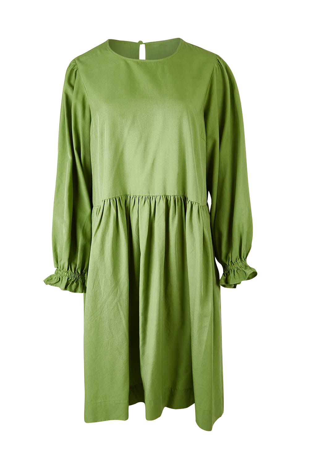 Product shot of the River Dress in colour Junglegrn (Green), from the front