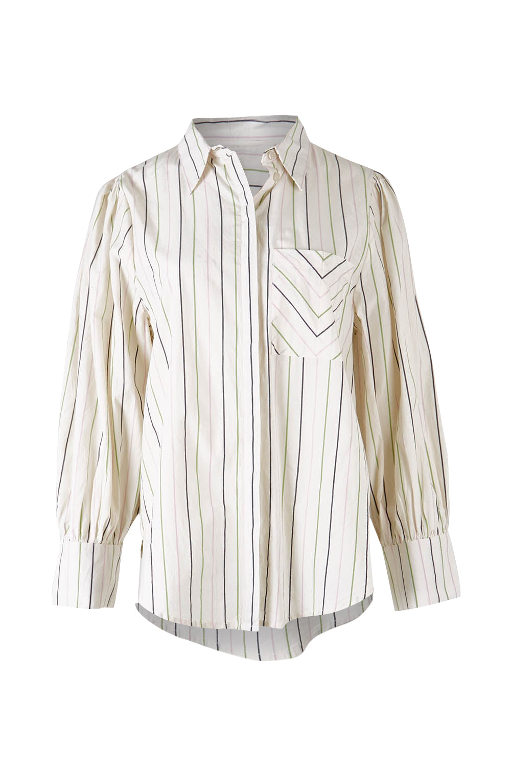 Product shot of the Sorrel Stripe Shirt in colour Pearljungl, from the front