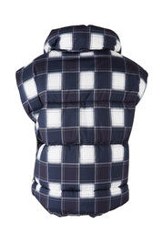 Product shot of the Cedar Check Puffer Vest in colour Navycheck (Blue), from the back
