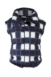 Product shot of the Cedar Check Puffer Vest in colour Navycheck (Blue), from the front