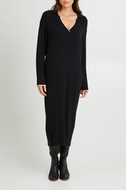 Model Madeline wearing size S of the Maple Knit Dress in colour Black (Black), from the front, cropped image