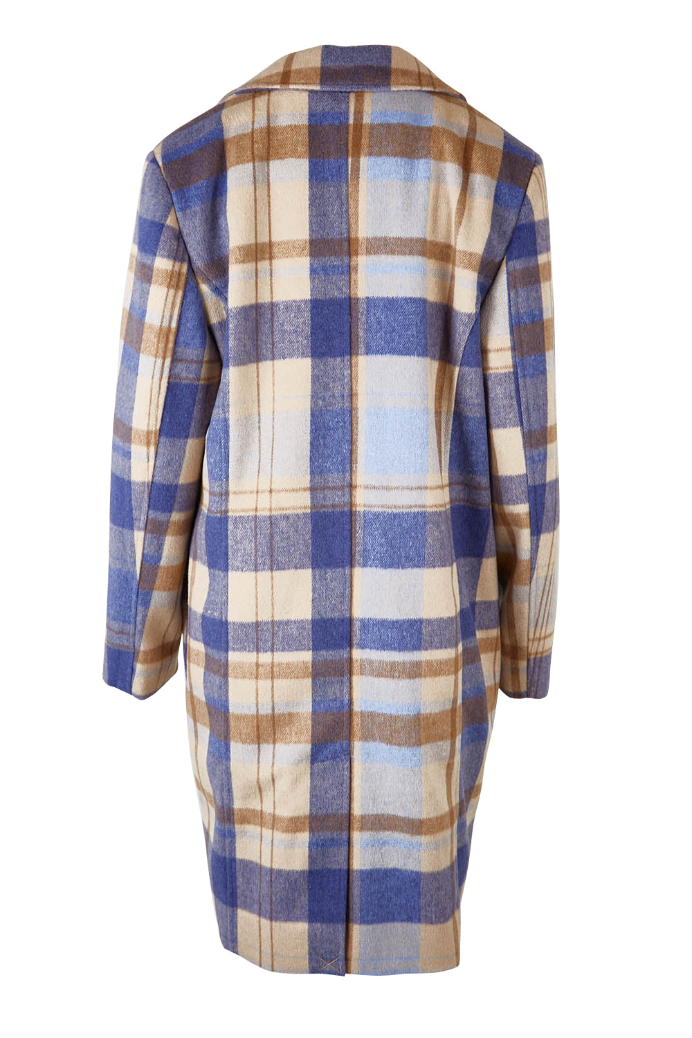 Product shot of the Cove Check Coat in colour Navyhydra (Blue), from the back