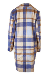 Product shot of the Cove Check Coat in colour Navyhydra (Blue), from the back