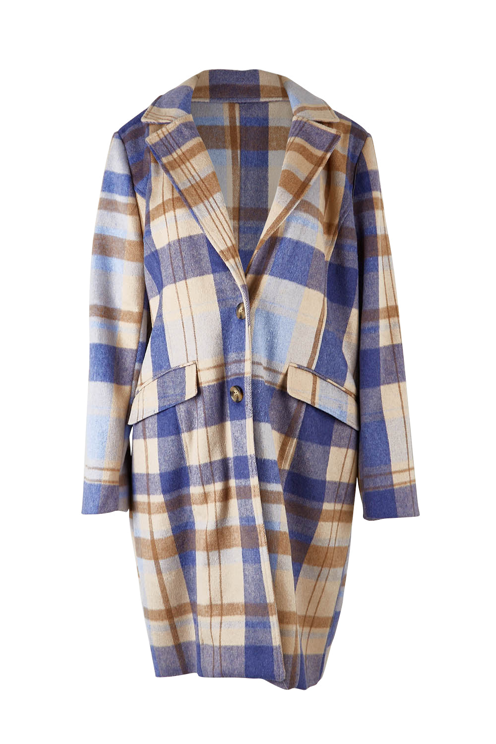 Product shot of the Cove Check Coat in colour Navyhydra (Blue), from the front