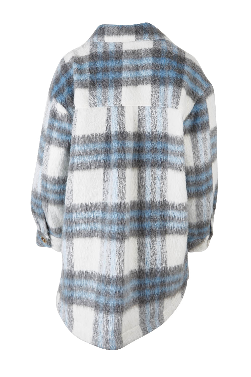 Product shot of the Victory Check Shacket in colour Check (White), from the back