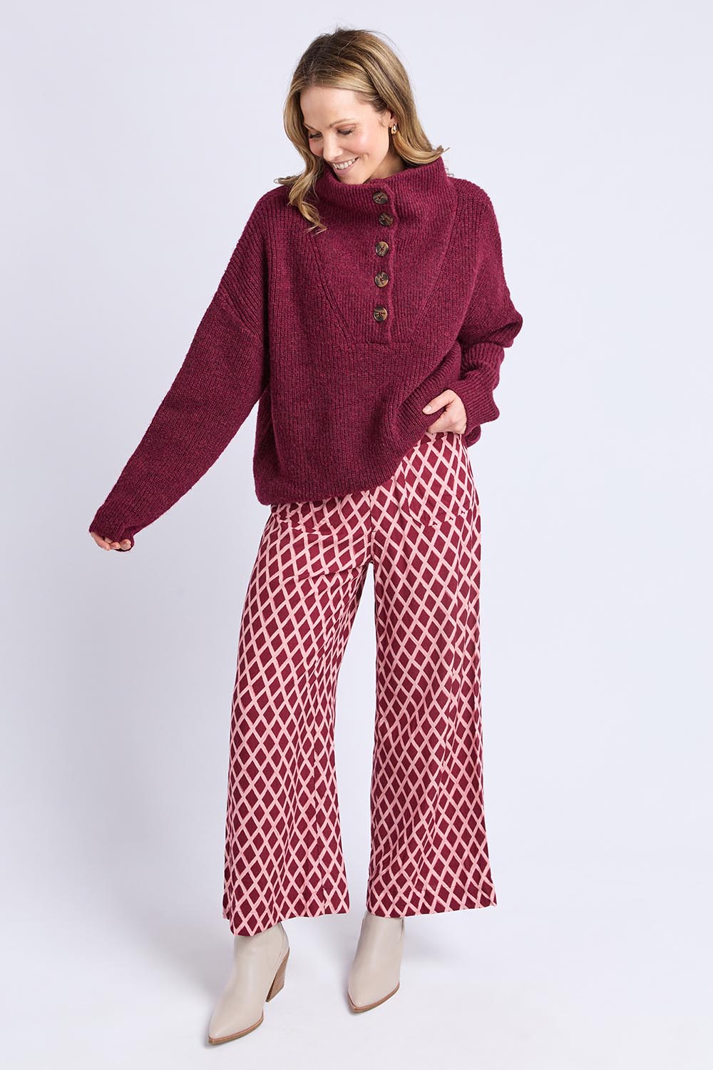 Bron Button Knit – Maroon