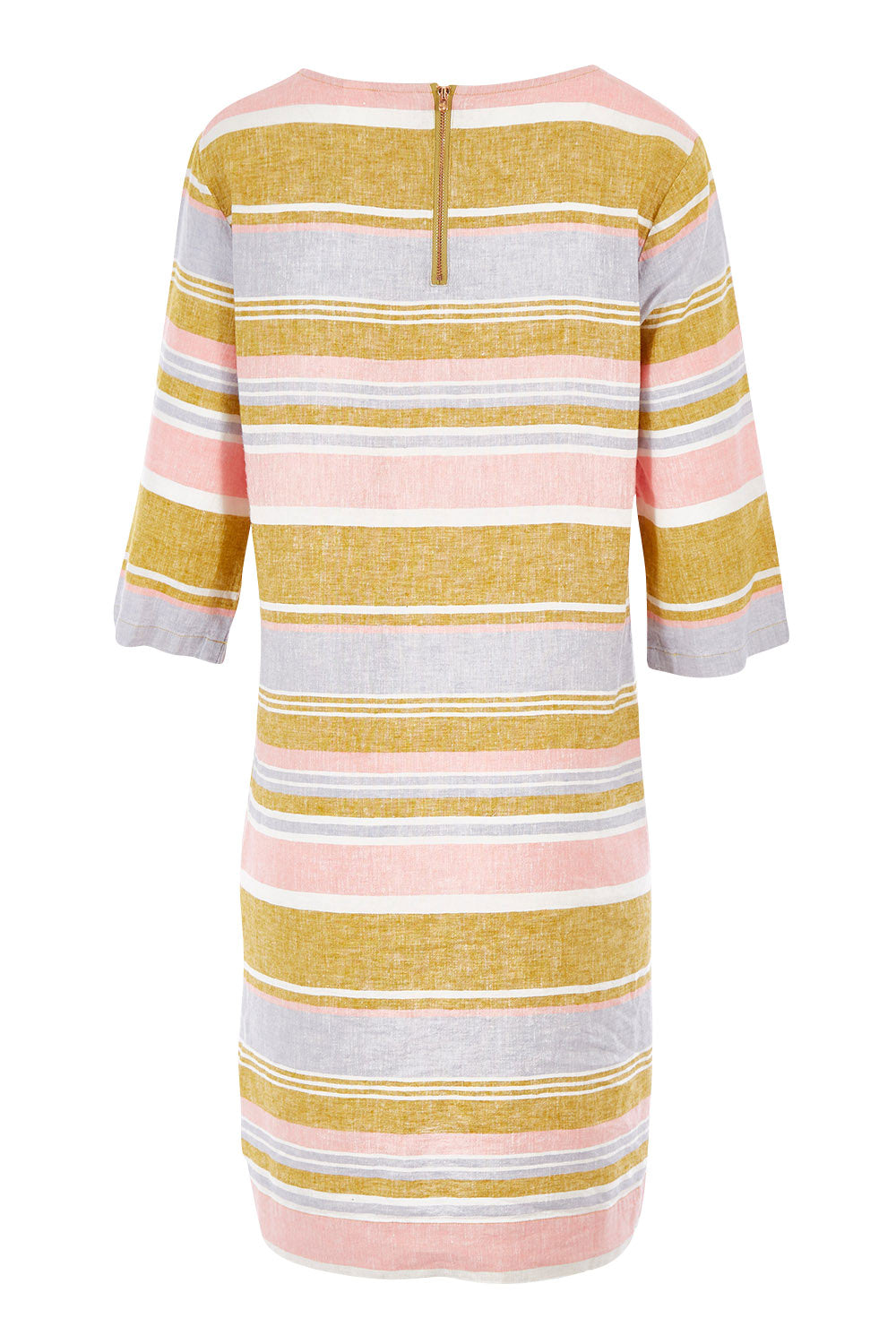 Product shot of the Juniper Stripe Dress in colour Multistrip (Pink), from the back