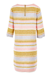 Product shot of the Juniper Stripe Dress in colour Multistrip (Pink), from the back
