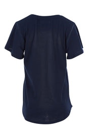 Product shot of the Lucy Flutter Tee in colour Navy (Blue), from the back
