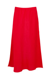 Product shot of the Eleni Linen Skirt in colour Bitterswee (Red), from the front