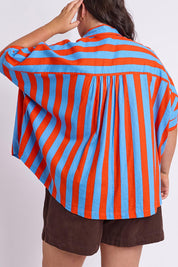Model Genericm wearing size sample of the Palermo Stripe Shirt – Tangblue in colour Tangblue, from an angle