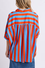 Model Genericm wearing size sample of the Palermo Stripe Shirt – Tangblue in colour Tangblue, from the back
