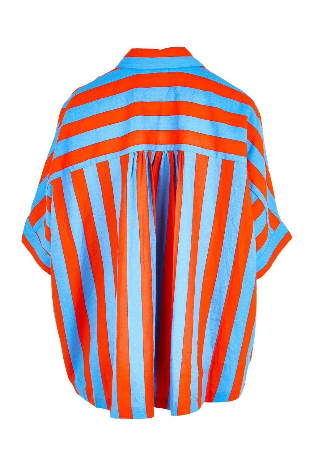 Product shot of the Palermo Stripe Linen Blend Shirt – Tangblue in colour Tangblue, from the back