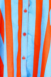 Product shot of the Palermo Stripe Linen Blend Shirt – Tangblue in colour Tangblue, showing detail