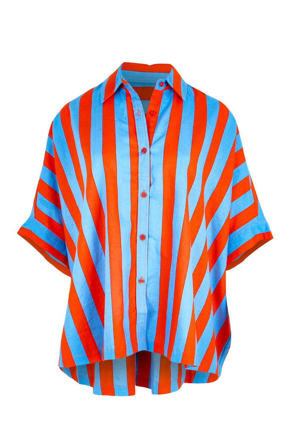 Product shot of the Palermo Stripe Linen Blend Shirt – Tangblue in colour Tangblue, from the front