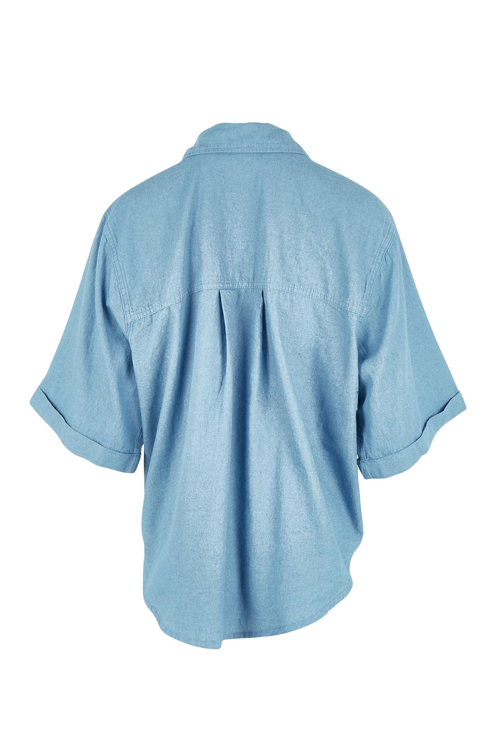 Product shot of the Blissful Chambray Ss Shirt in colour Midblue (Blue), from the back