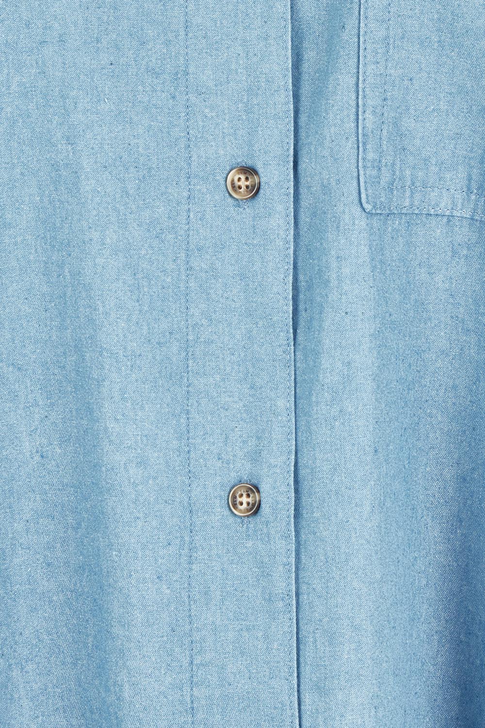 Product shot of the Blissful Chambray Ss Shirt in colour Midblue (Blue), detail