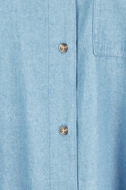Product shot of the Blissful Chambray Ss Shirt in colour Midblue (Blue), detail