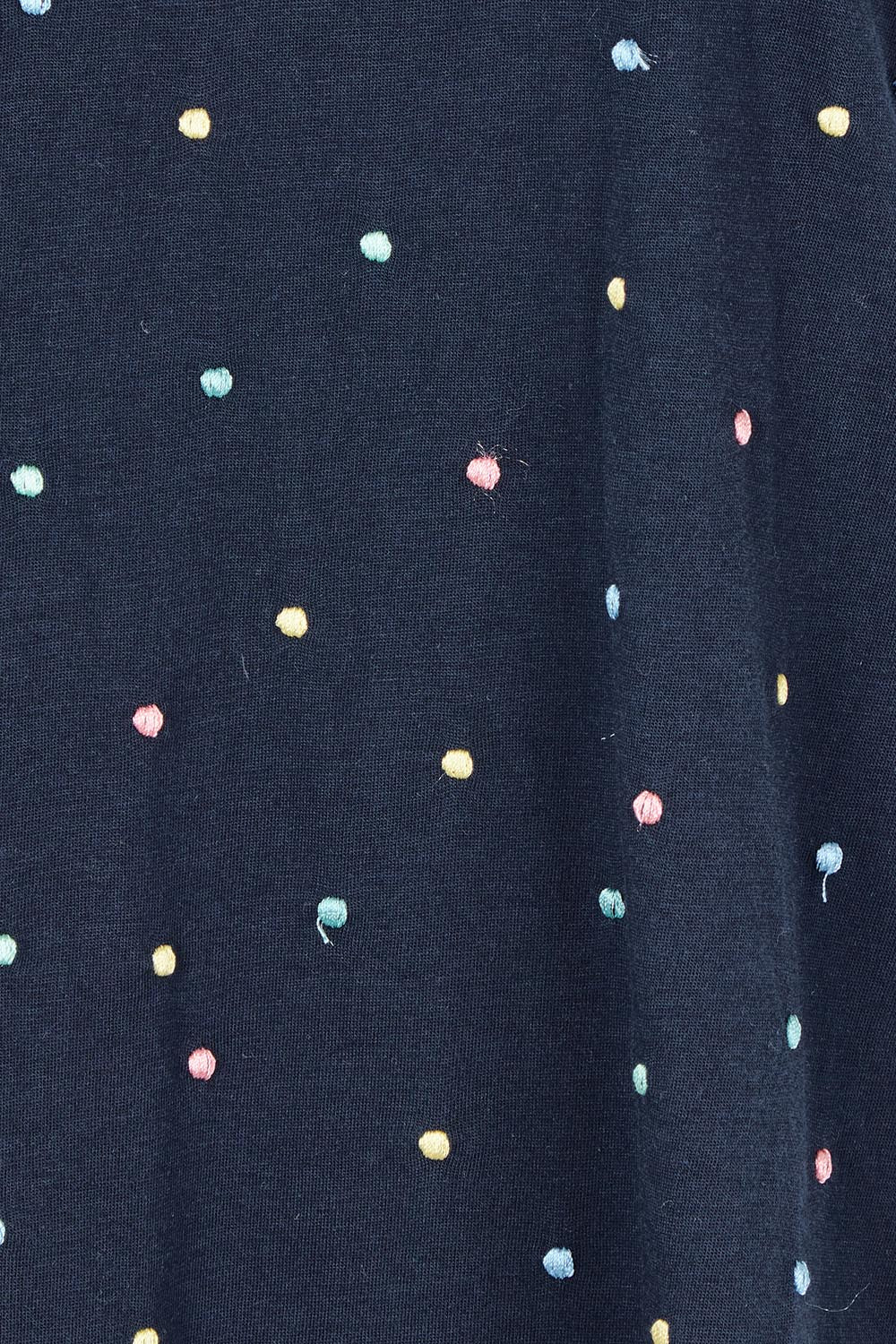 Product shot of the Festive Spot Cotton Blend Tee in colour Navy (Blue), detail