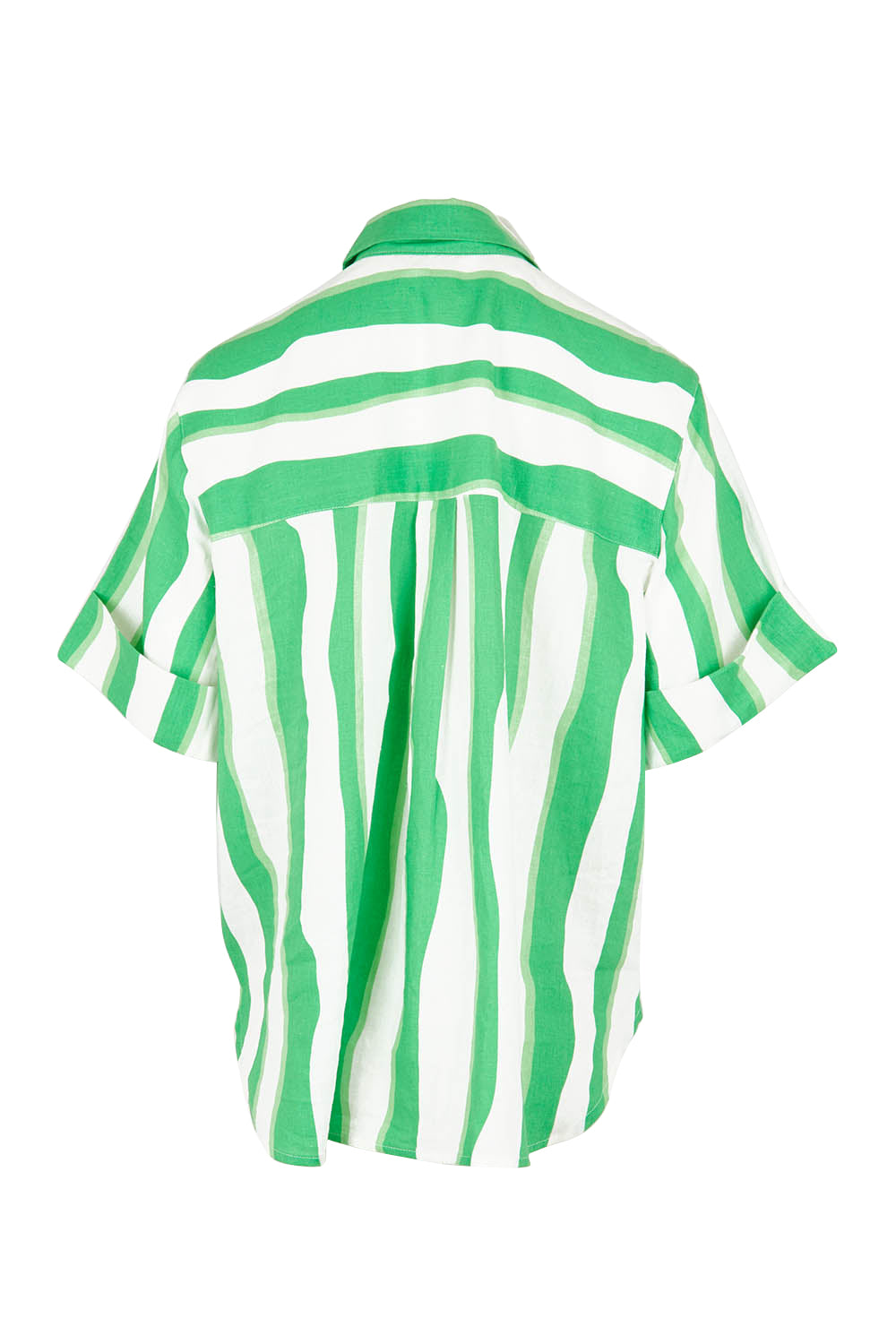 Product shot of the Spritz Stripe Linen Blend Shirt in colour Greenwhite (Green), from the back