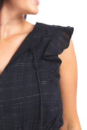 A model wearing the Isabella Cotton Blend Dress in colour Black (Black), from the front, cropped image